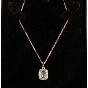 Large Natural Mined Aquamarine/Diamond Cut mount charm necklace.